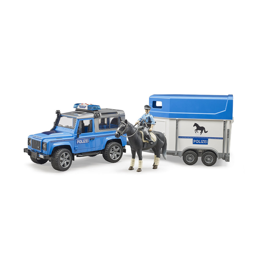 Bruder 1:16 Scale Land Rover Defender Police Vehicle With Horse Trailer Kids Model Toy