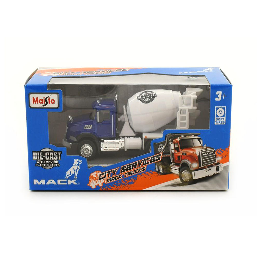 Maisto Fresh Metal 4.5" Mack Granite Mixer Blue White Diecast Truck Model Toy