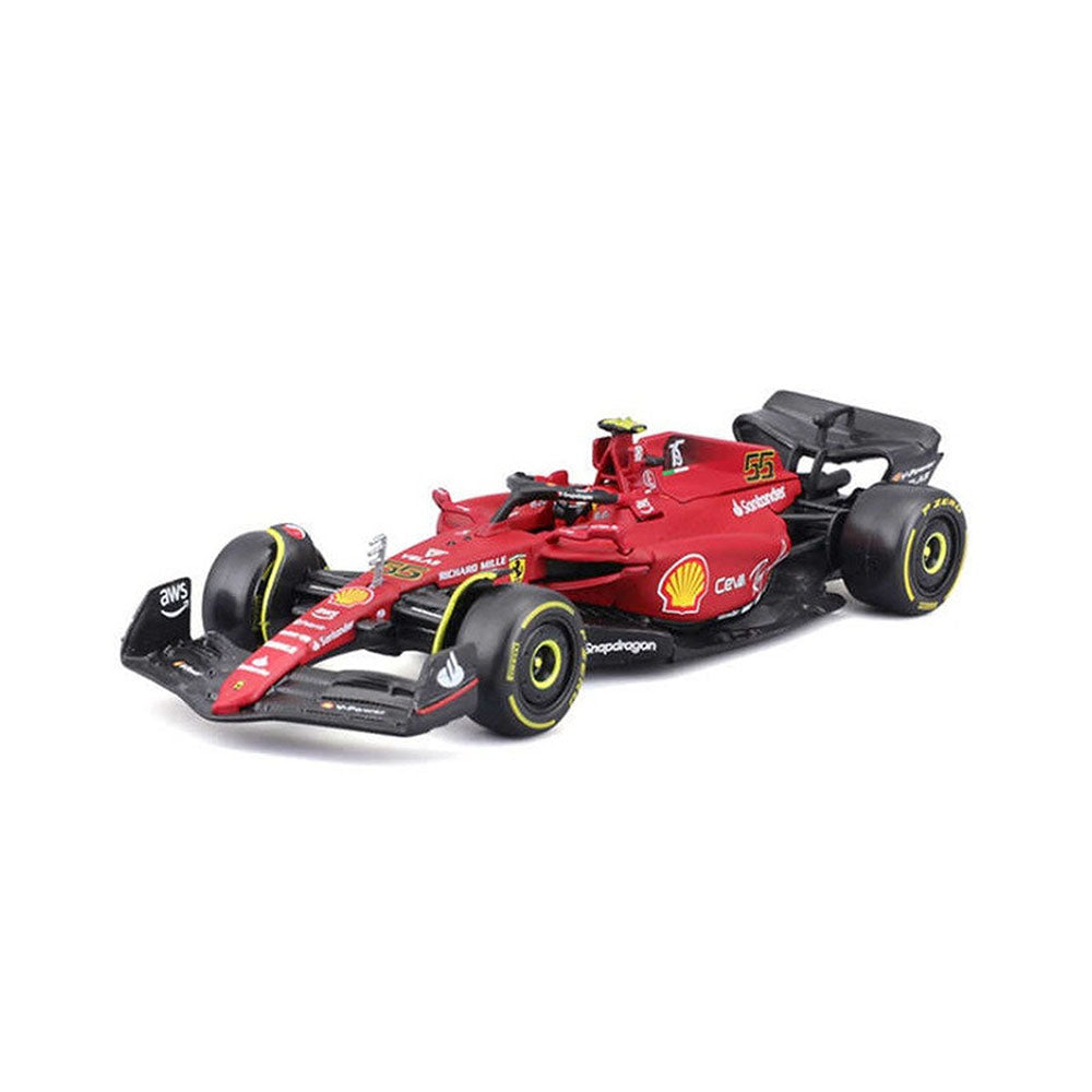 Bburago 1:43 Scale Ferrari Racing 2022 F1 - 75 #55 Sainz Driver With Acrylic Box Model