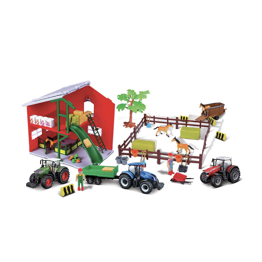 Bburago Farmland Horse Stable Playset With Tractor Diecast Toy Set Model