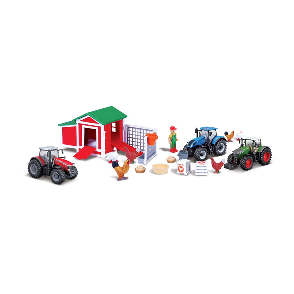 Bburago Farmland Chicken Coop Playset With Diecast Tractor Kids Toy Model