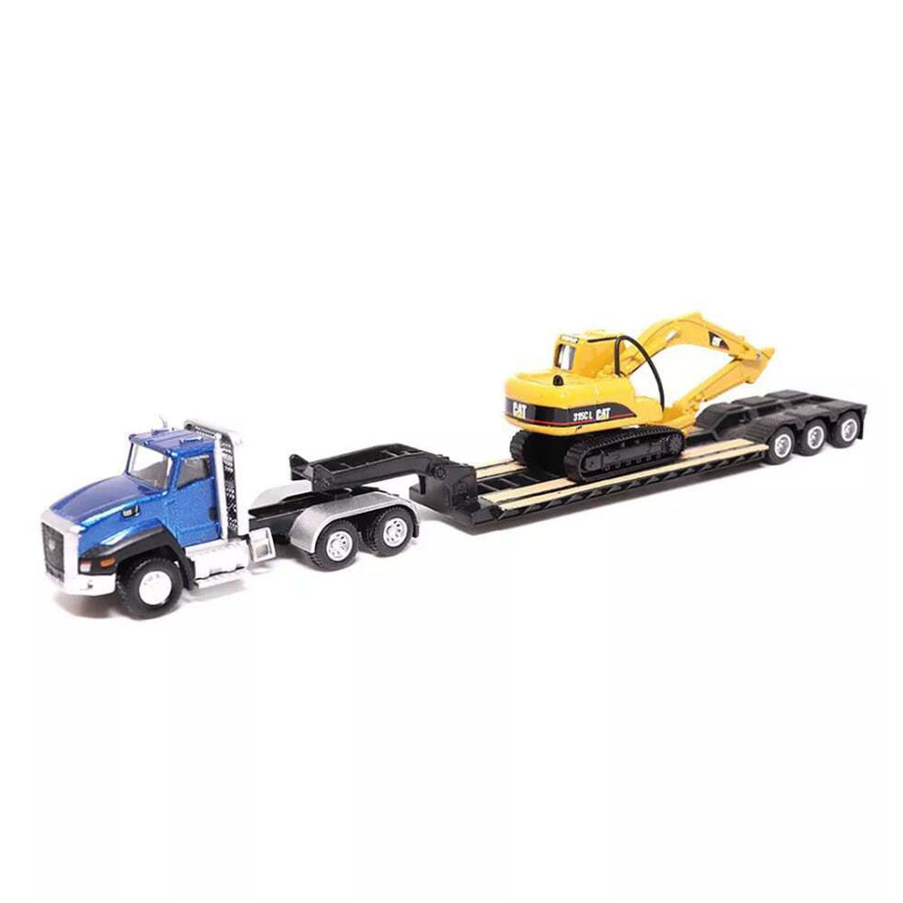 Diecast Masters 1:87 Scale CAT CT660 Cab Tractor & Lowboy With Excavator Model Toy