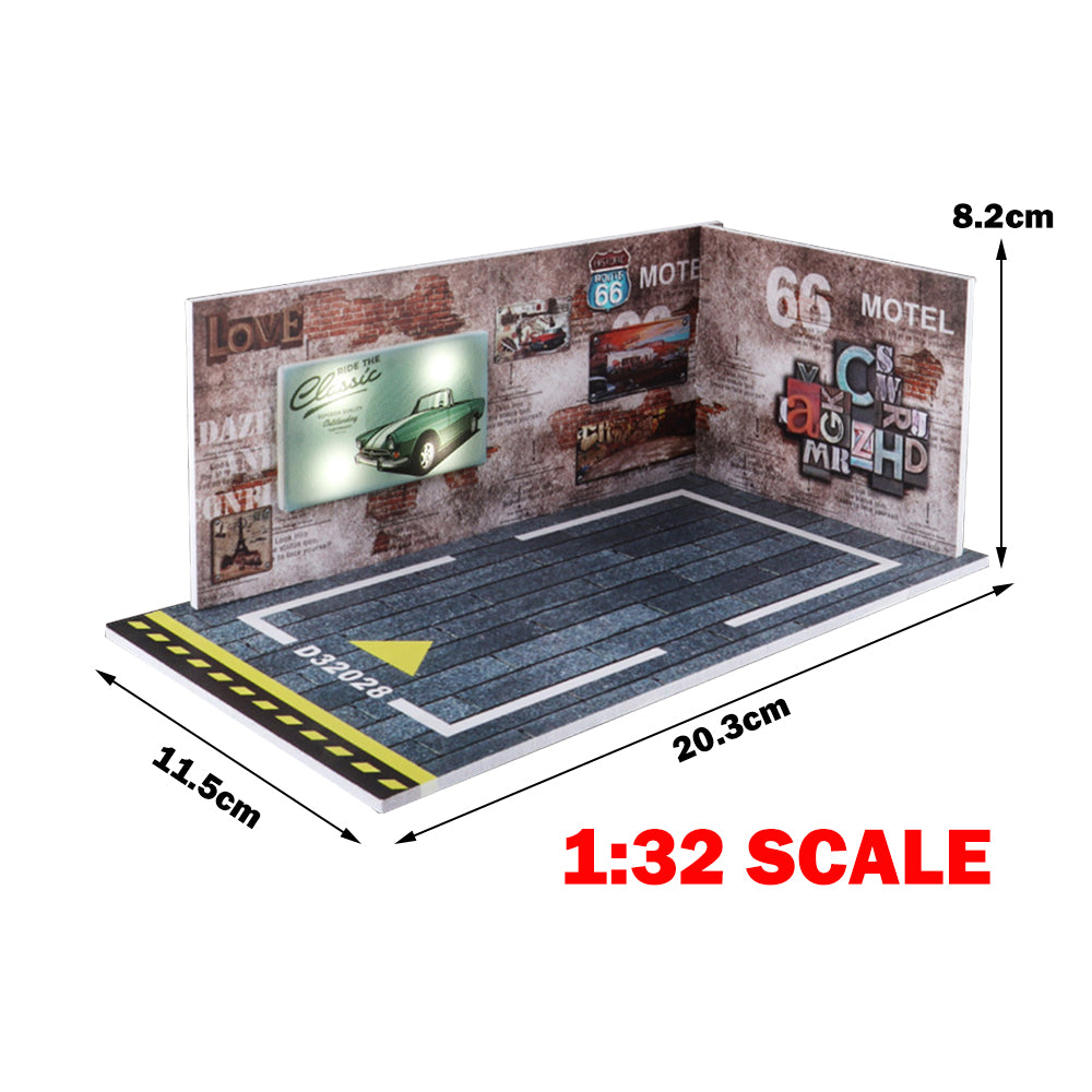 1:32 Scale Diorama Car Garage Model Parking Lot Background LED Lighting Scene Model