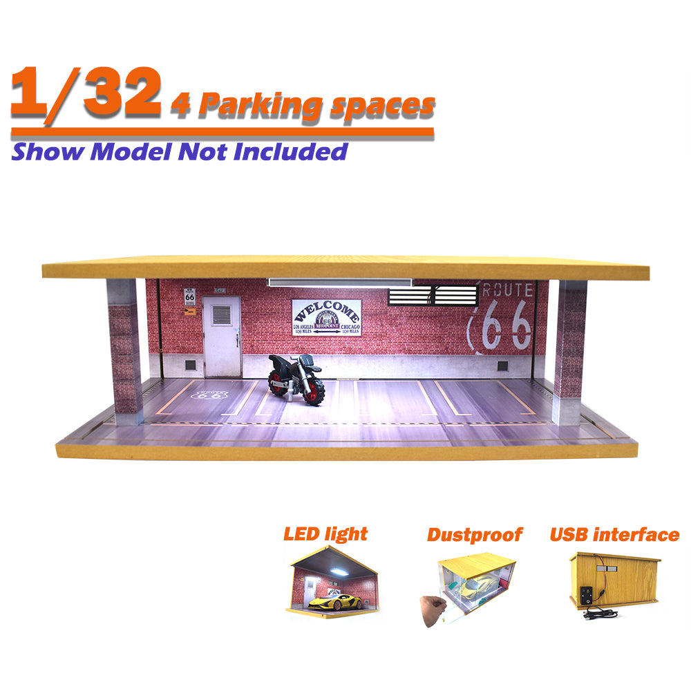 Realistic 4 Car Garage with LED Lighting for 1:32 Scale Car Models Red Brick