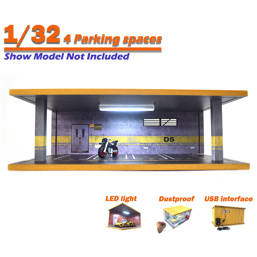 Diorama Car Garage Model With Light 4 Parking Spaces For 1:32 Model Car D5