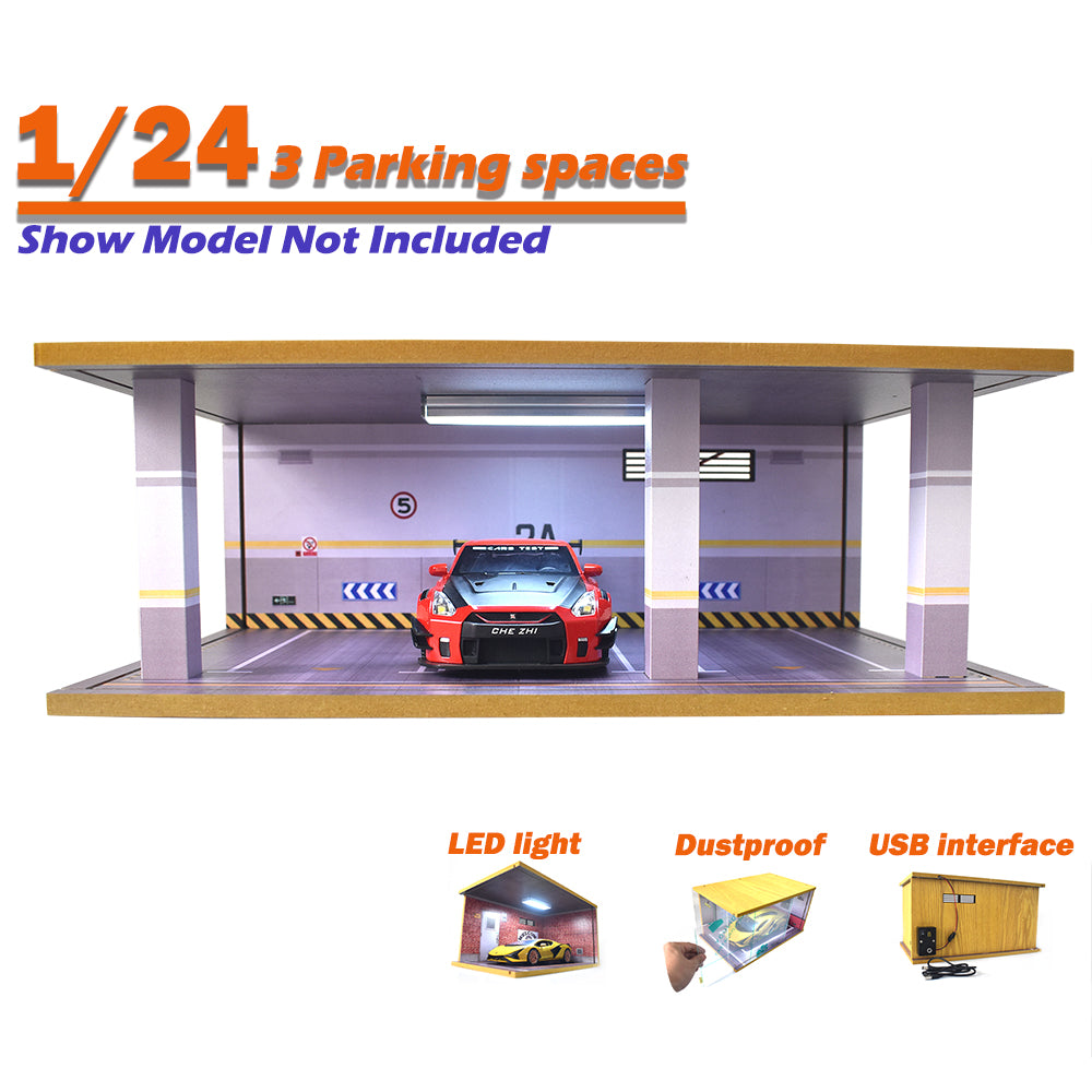 Simulation Car Garage Model 3 Parking With LED Lighting For 1:24 Scale Car 2A