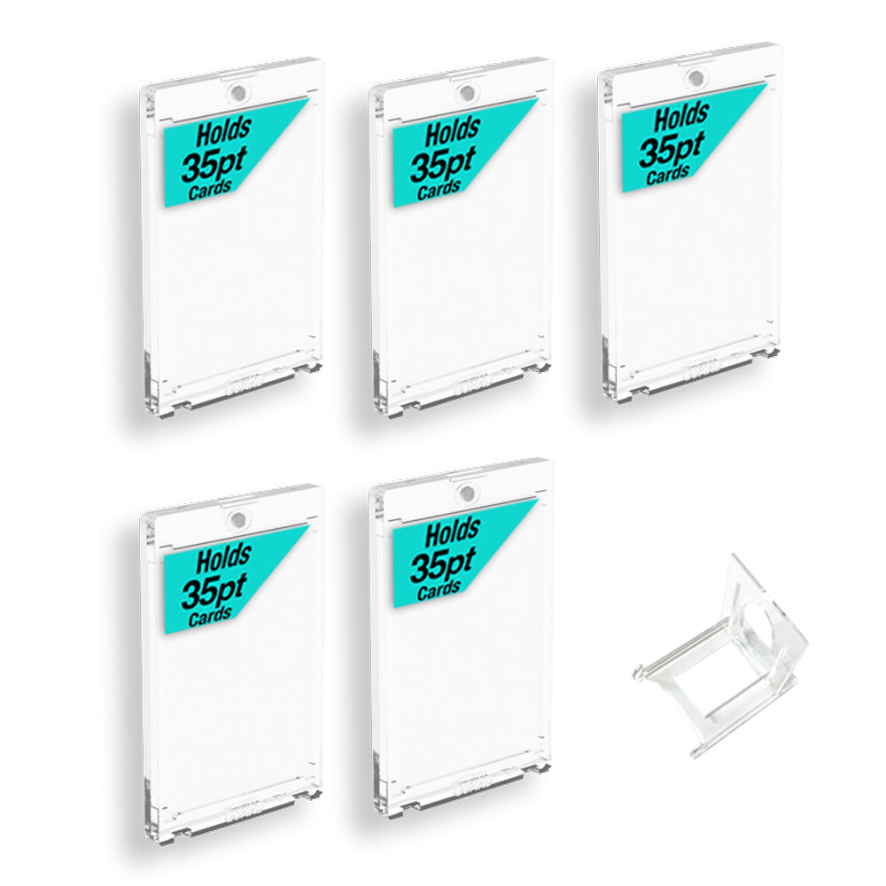 5Pcs 35pt Magnetic Card Holder UV Safe Crystal Clear Protectors + 2 Supports
