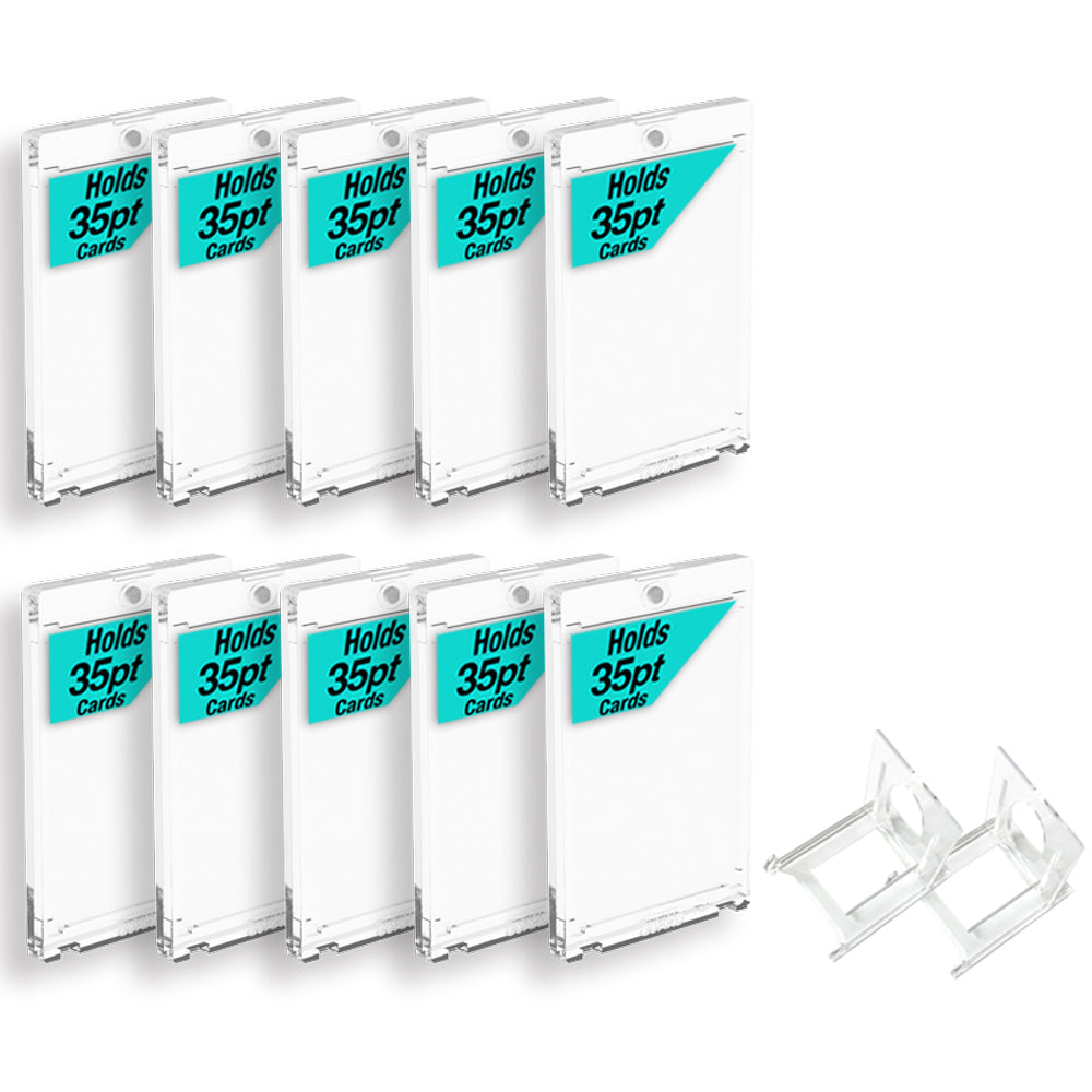 10Pcs 35pt Magnetic Card Holder UV Safe Crystal Clear Protectors + 2 Supports
