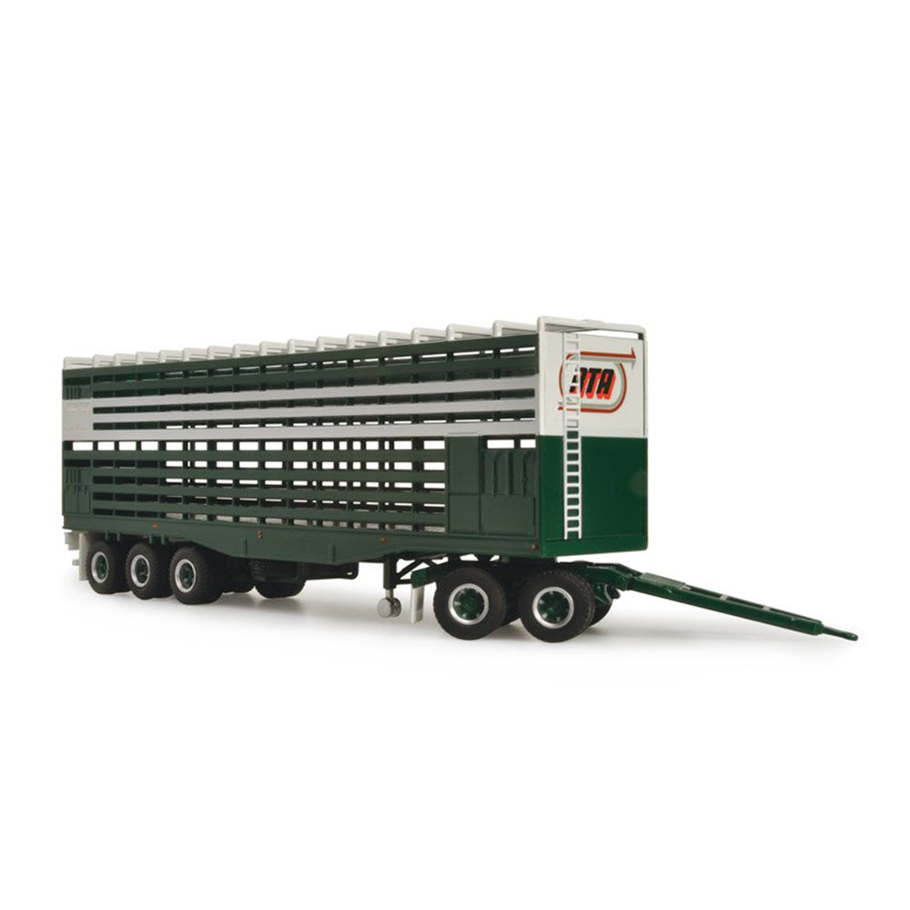 Highway Replicas 1:64 Scale Livestock Trailer With Dolly Green White Diecast Model