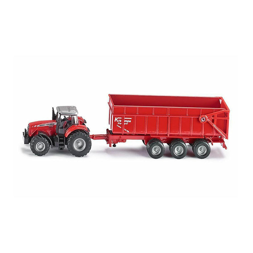 Siku 1:87 Scale Massey Fergson Tractor With Trailer Red Diecast Model Kids Toy