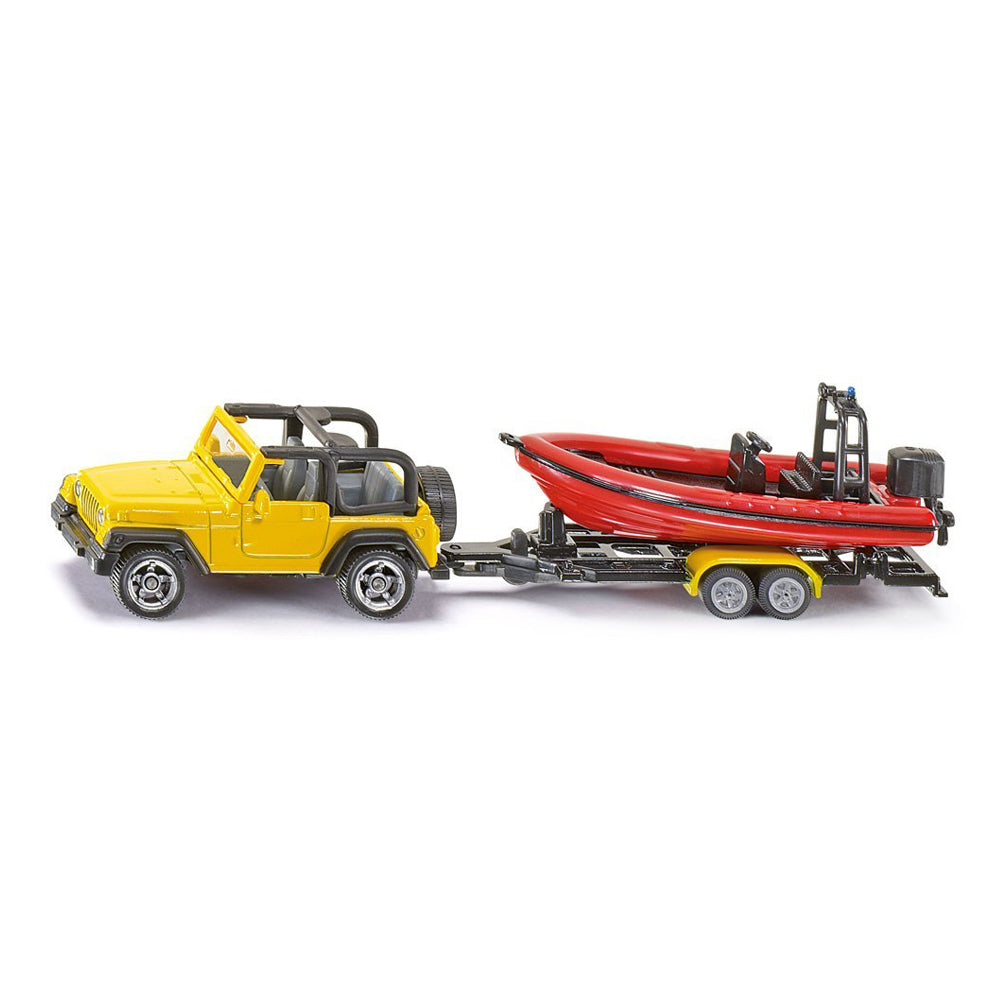 Siku Jeep Wrangler With Trailer & Motor Boat Yellow Red Diecast Model