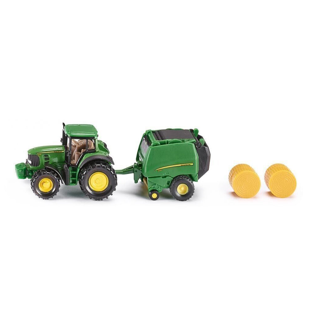 Siku John Deere Tractor With Round Baler & 2 Bales Green Diecast Model