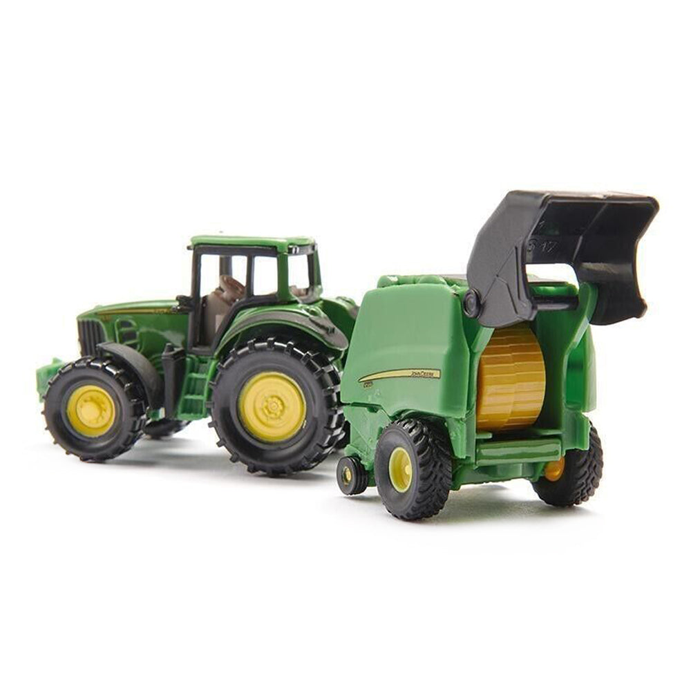 Siku John Deere Tractor With Round Baler & 2 Bales Green Diecast Model