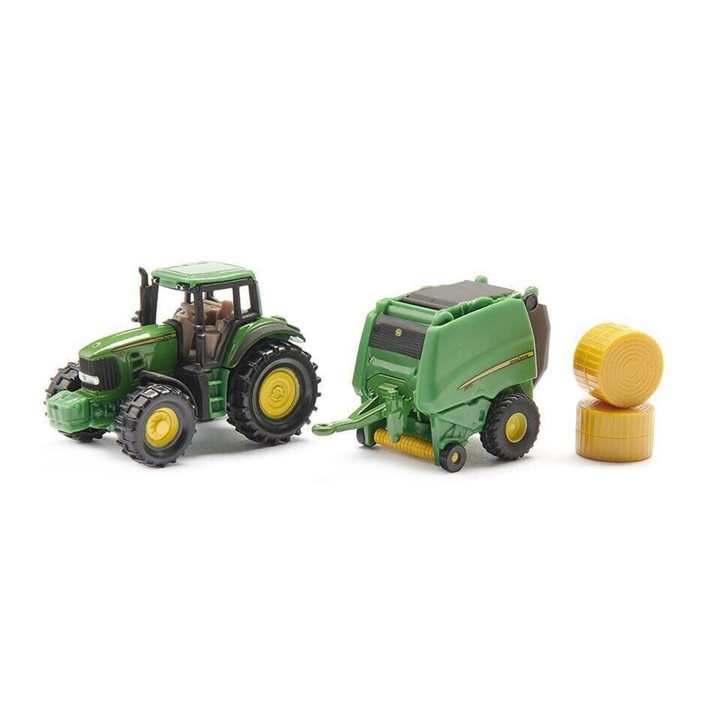 Siku John Deere Tractor With Round Baler & 2 Bales Green Diecast Model