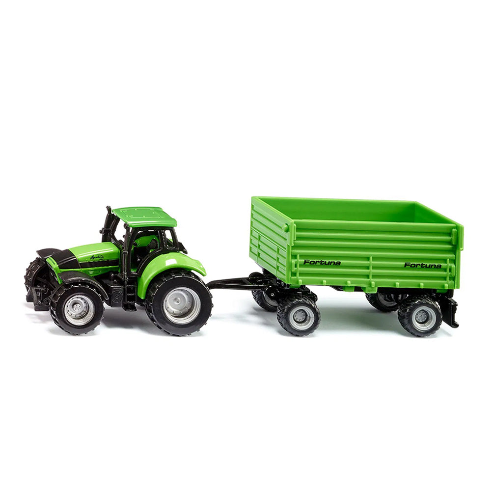 Siku Deutz Fahr With Fortuna 4-Wheel Trailer Green Diecast Vehicle Model