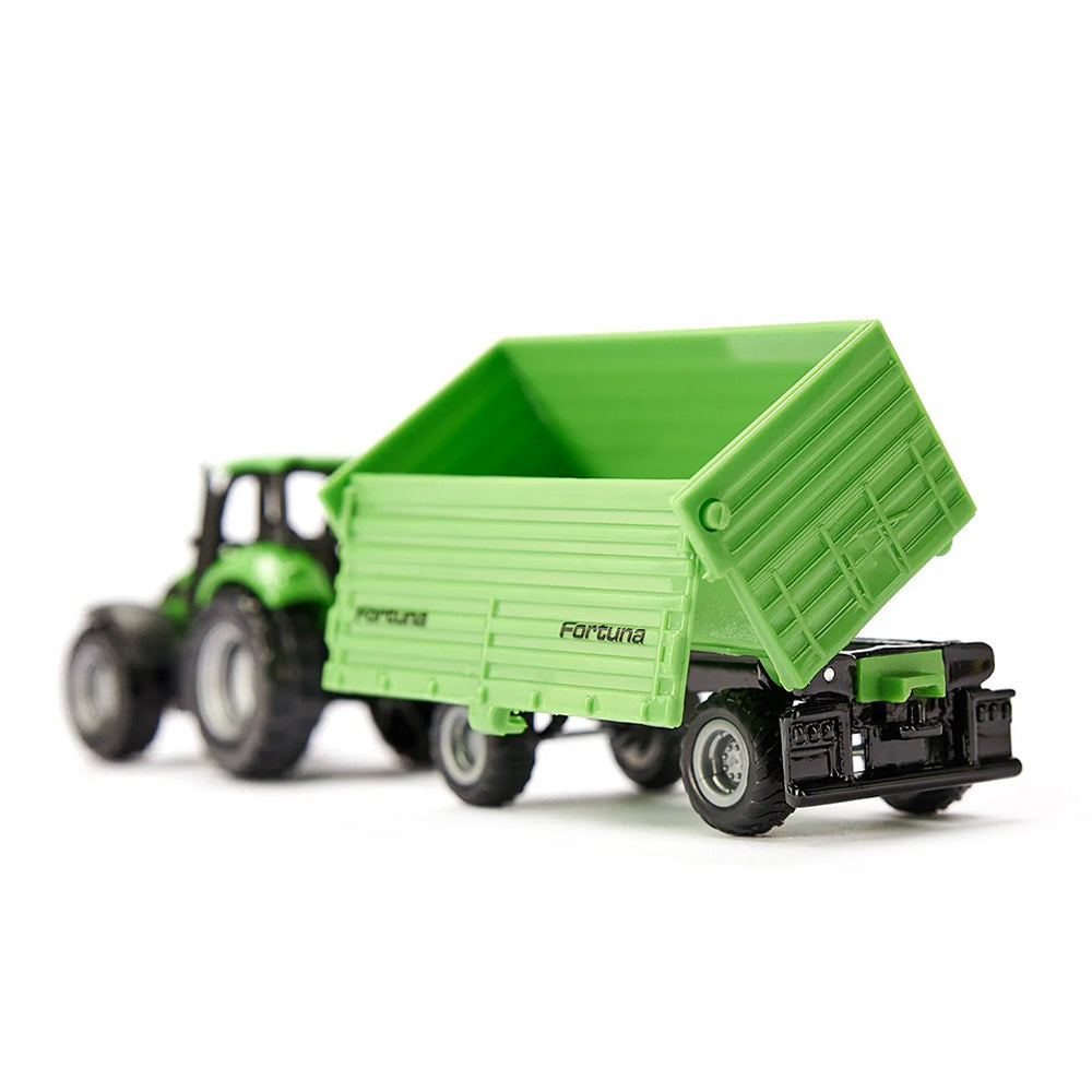 Siku Deutz Fahr With Fortuna 4-Wheel Trailer Green Diecast Vehicle Model
