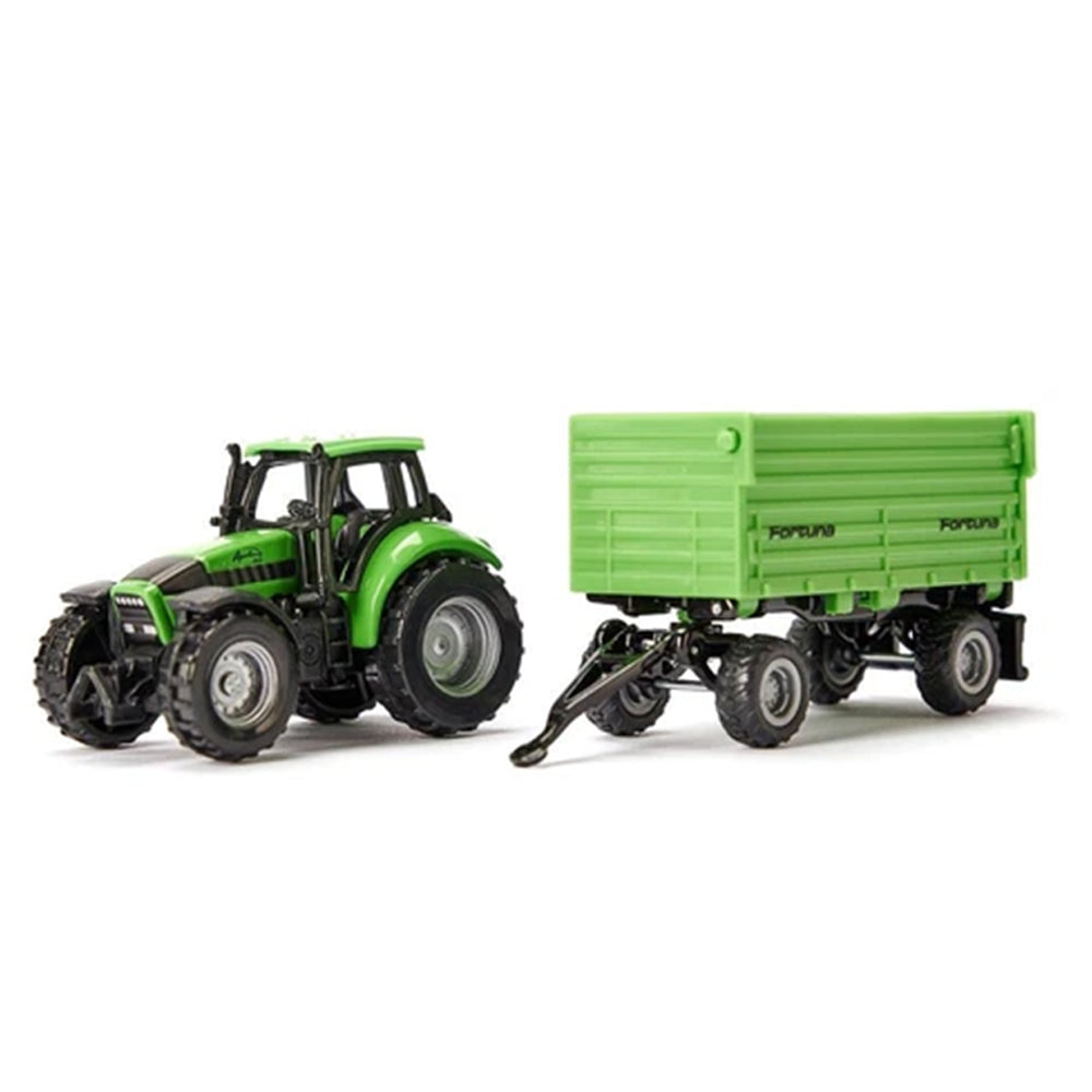 Siku Deutz Fahr With Fortuna 4-Wheel Trailer Green Diecast Vehicle Model