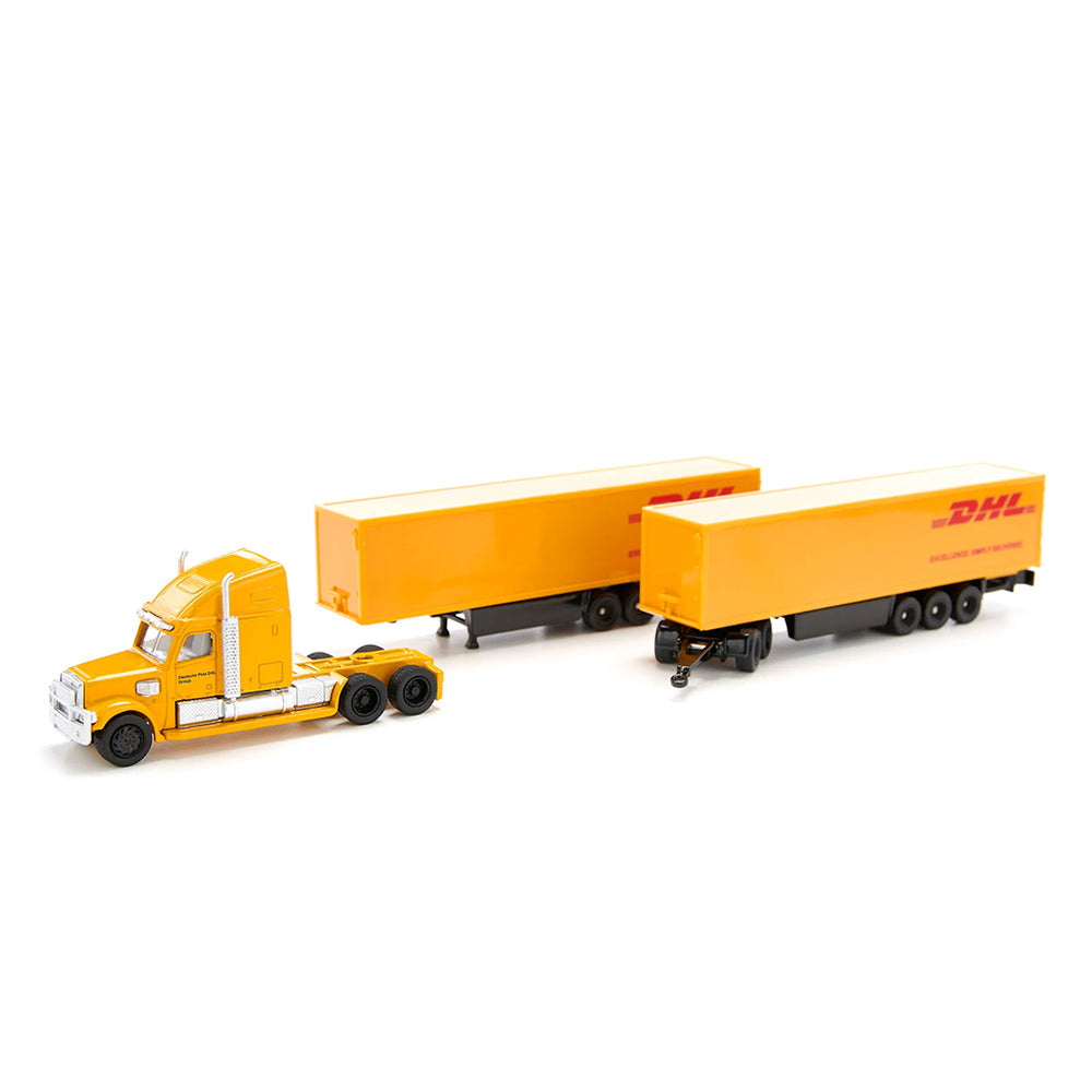 Siku 1:87 Scale Freightliner DHL Road Train With Luggage Trailers Diecast Model