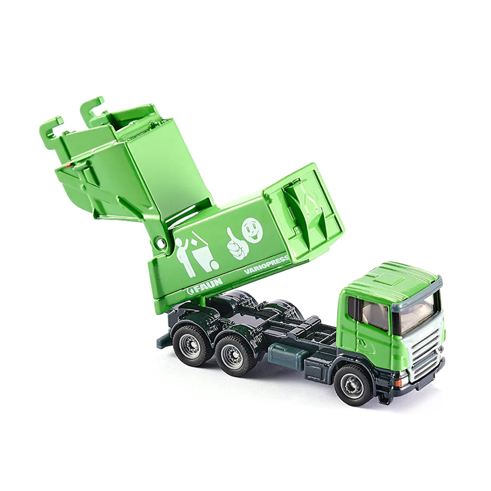Siku 1:87 Scale Scania Faun Refuse Lorry With Wastebin Diecast Model