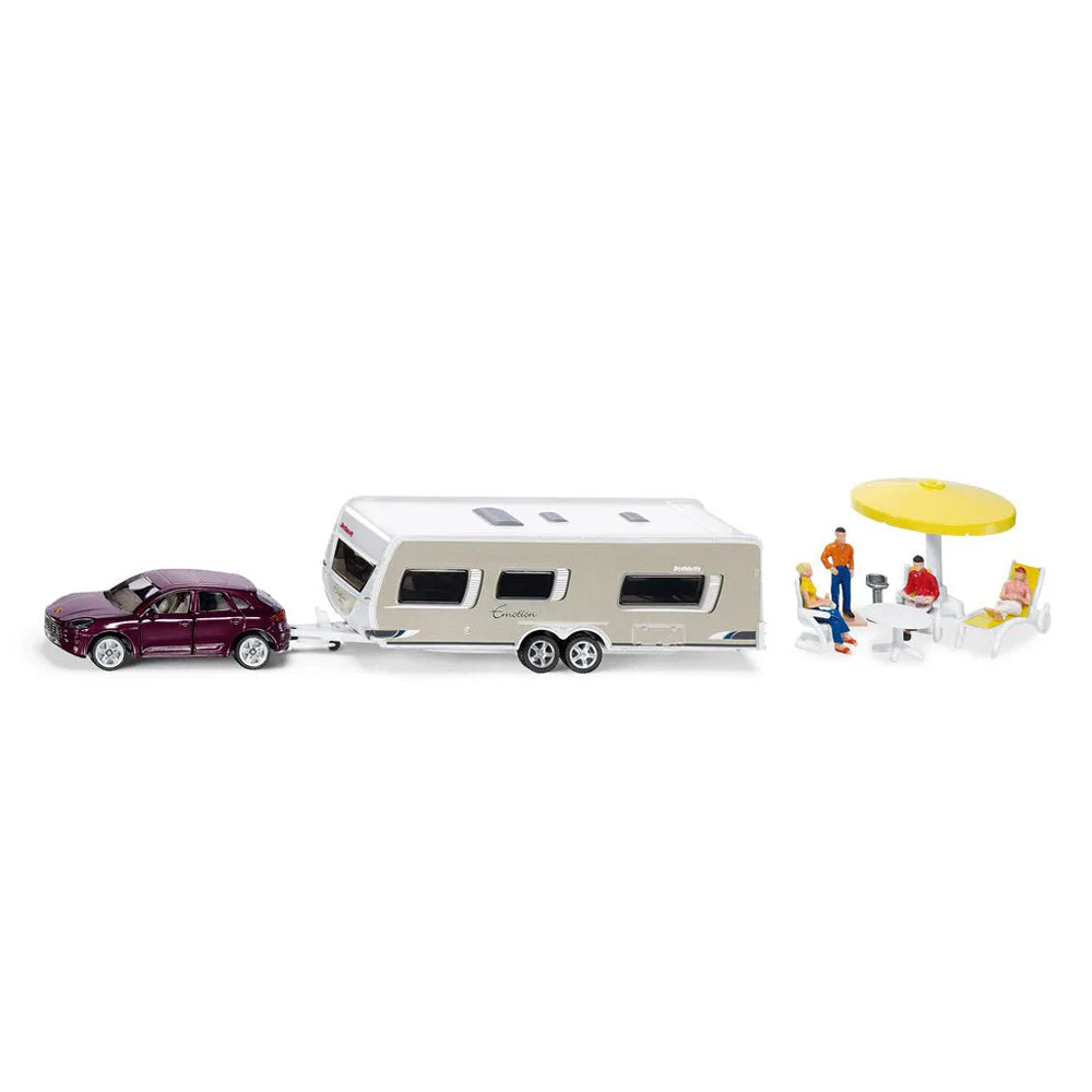 Siku 1:55 Scale Porsche Macan Turbo Car With Caravan Camping & Accessories Model