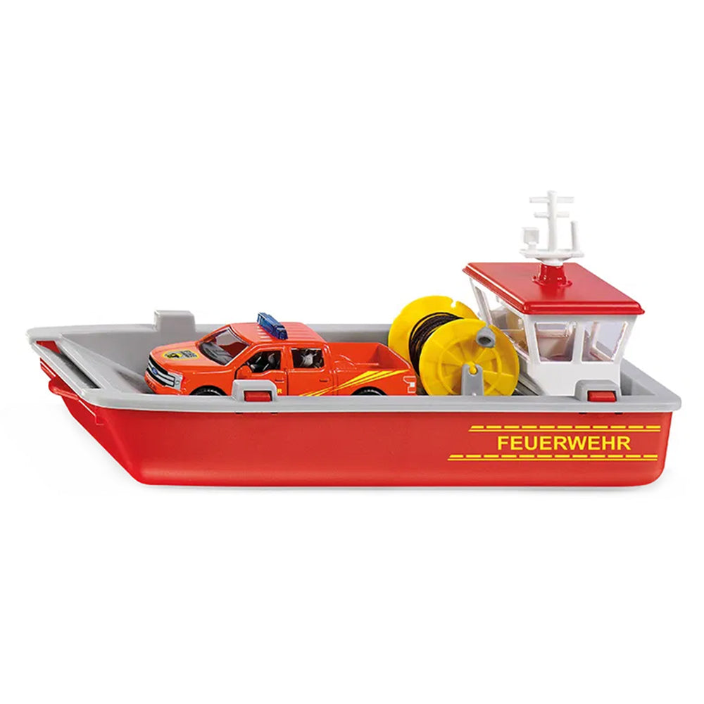 Siku 1:50 Scale Fire Brigade Workboat With Pickup Red Model
