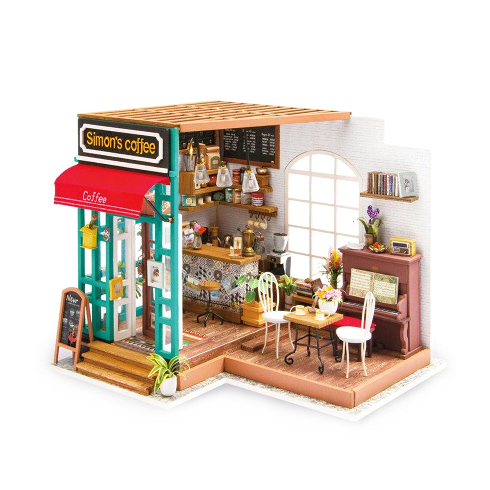 Rolife Simon's Coffee Shop With LED Dollhouse DIY Miniature House Model Kit