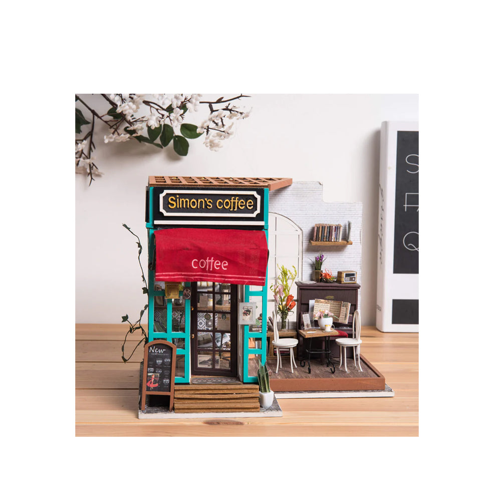Rolife Simon's Coffee Shop With LED Dollhouse DIY Miniature House Model Kit