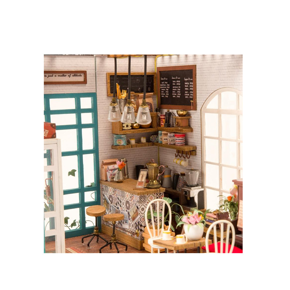 Rolife Simon's Coffee Shop With LED Dollhouse DIY Miniature House Model Kit