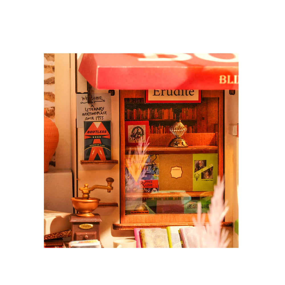 Rolife Corner Bookstore With LED Light Dollhouse DIY Miniature House Model Kit