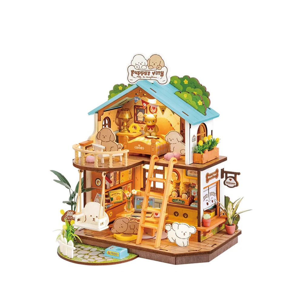 Rolife Puppy's Cozy Villa With LED Light Dollhouse DIY Miniature House Model Kit