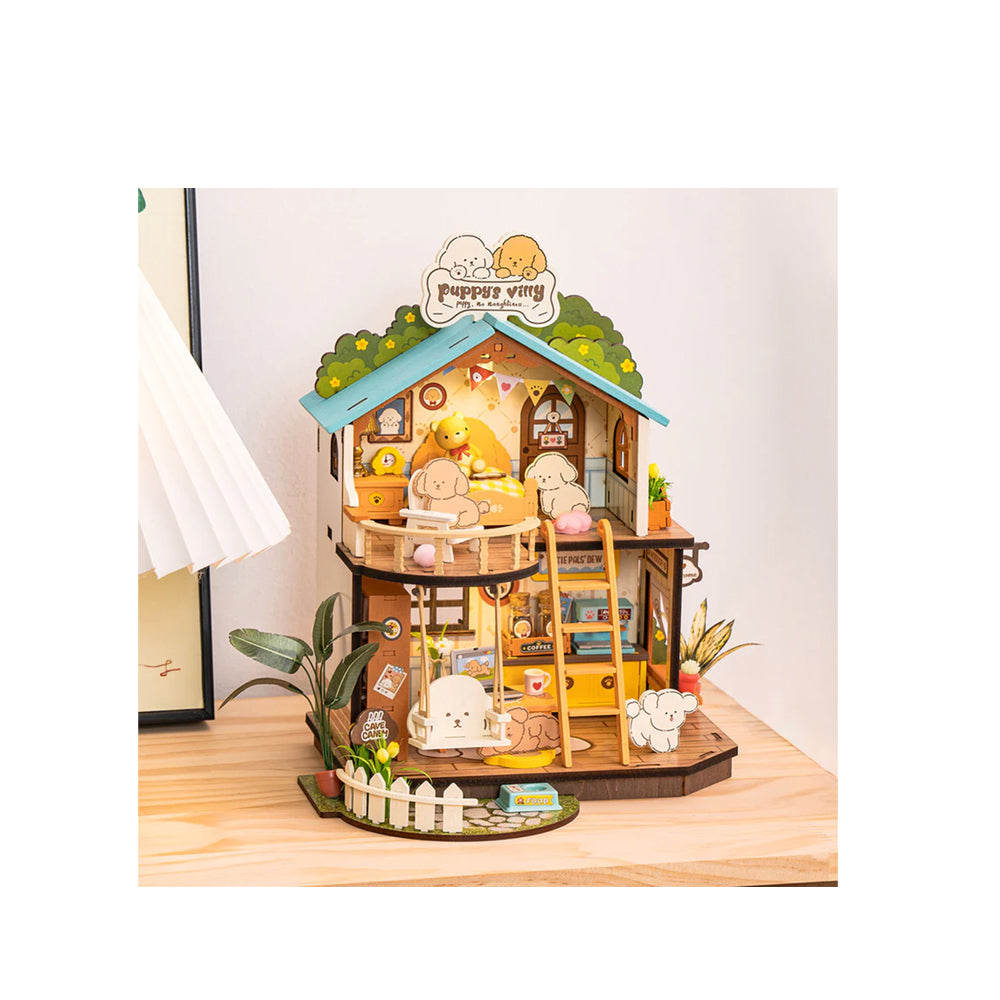 Rolife Puppy's Cozy Villa With LED Light Dollhouse DIY Miniature House Model Kit
