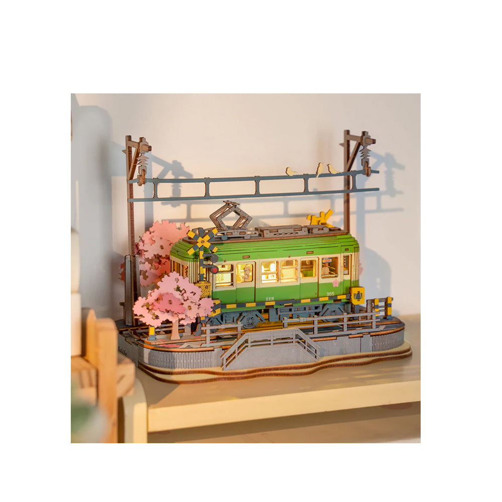 Rolife Sakura Journey Tram With LED Light 3D Wooden Puzzle DIY Model Kit