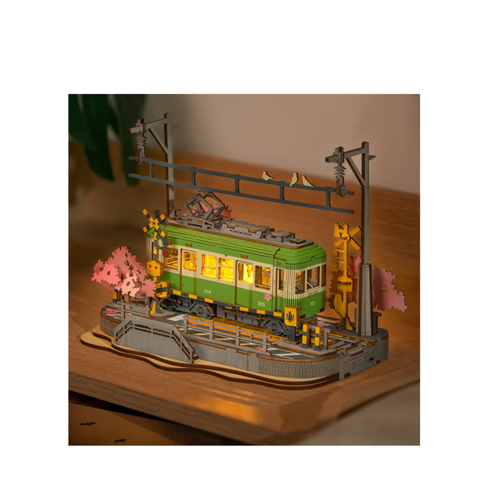 Rolife Sakura Journey Tram With LED Light 3D Wooden Puzzle DIY Model Kit