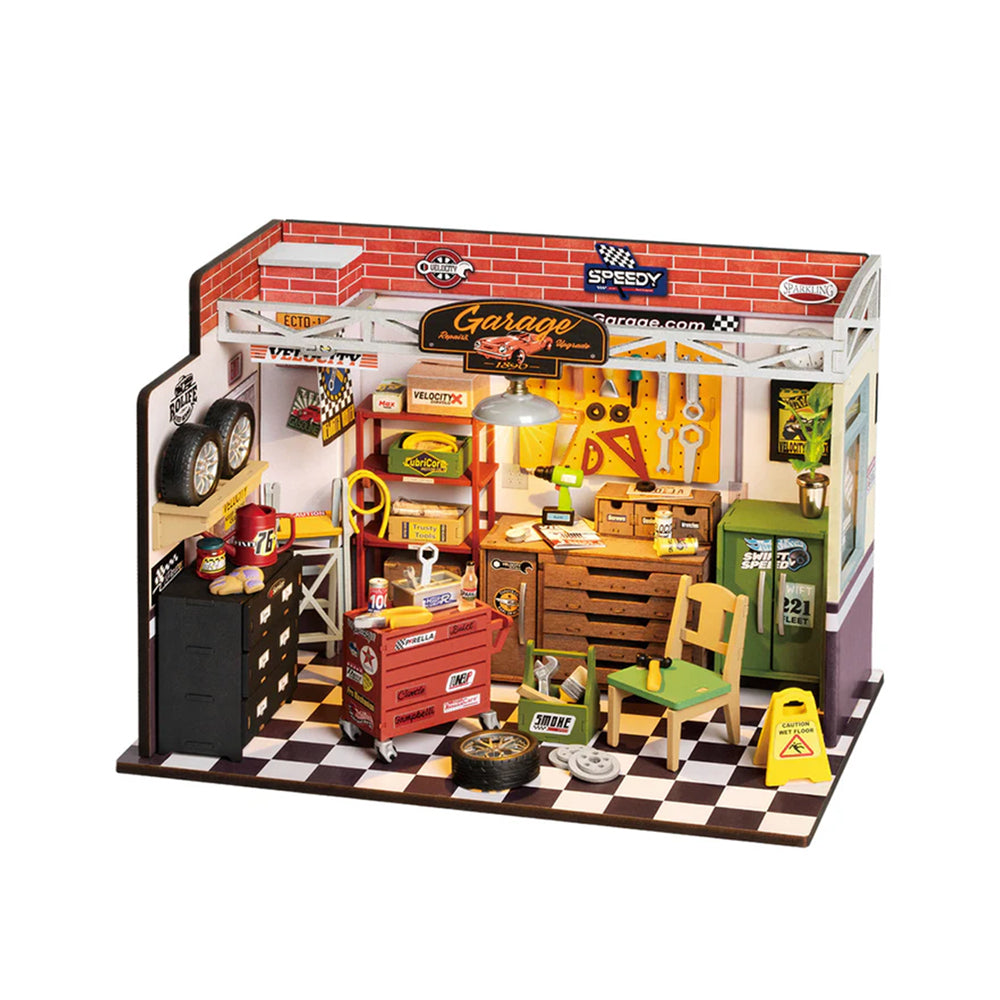 Rolife Garage Workshop With LED Dollhouse 3D Wooden DIY Miniature House Kit