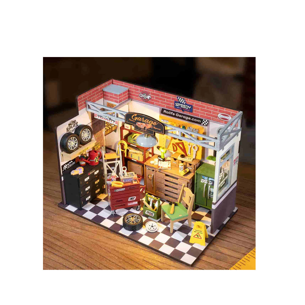 Rolife Garage Workshop With LED Dollhouse 3D Wooden DIY Miniature House Kit
