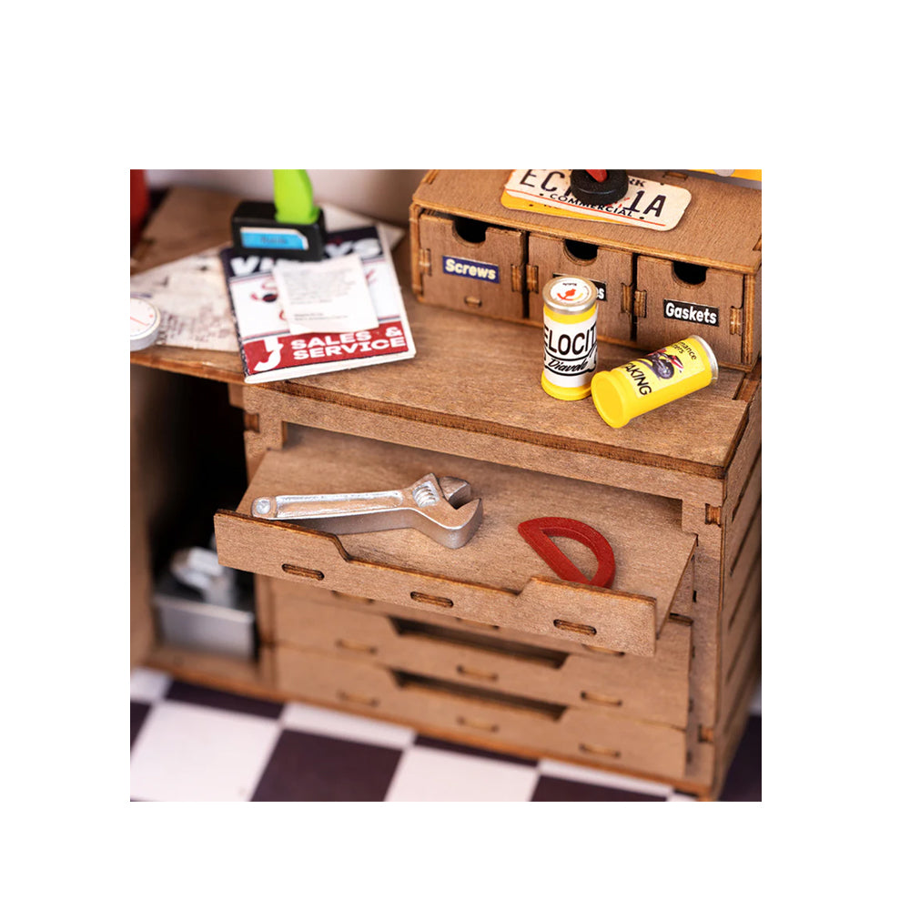 Rolife Garage Workshop With LED Dollhouse 3D Wooden DIY Miniature House Kit