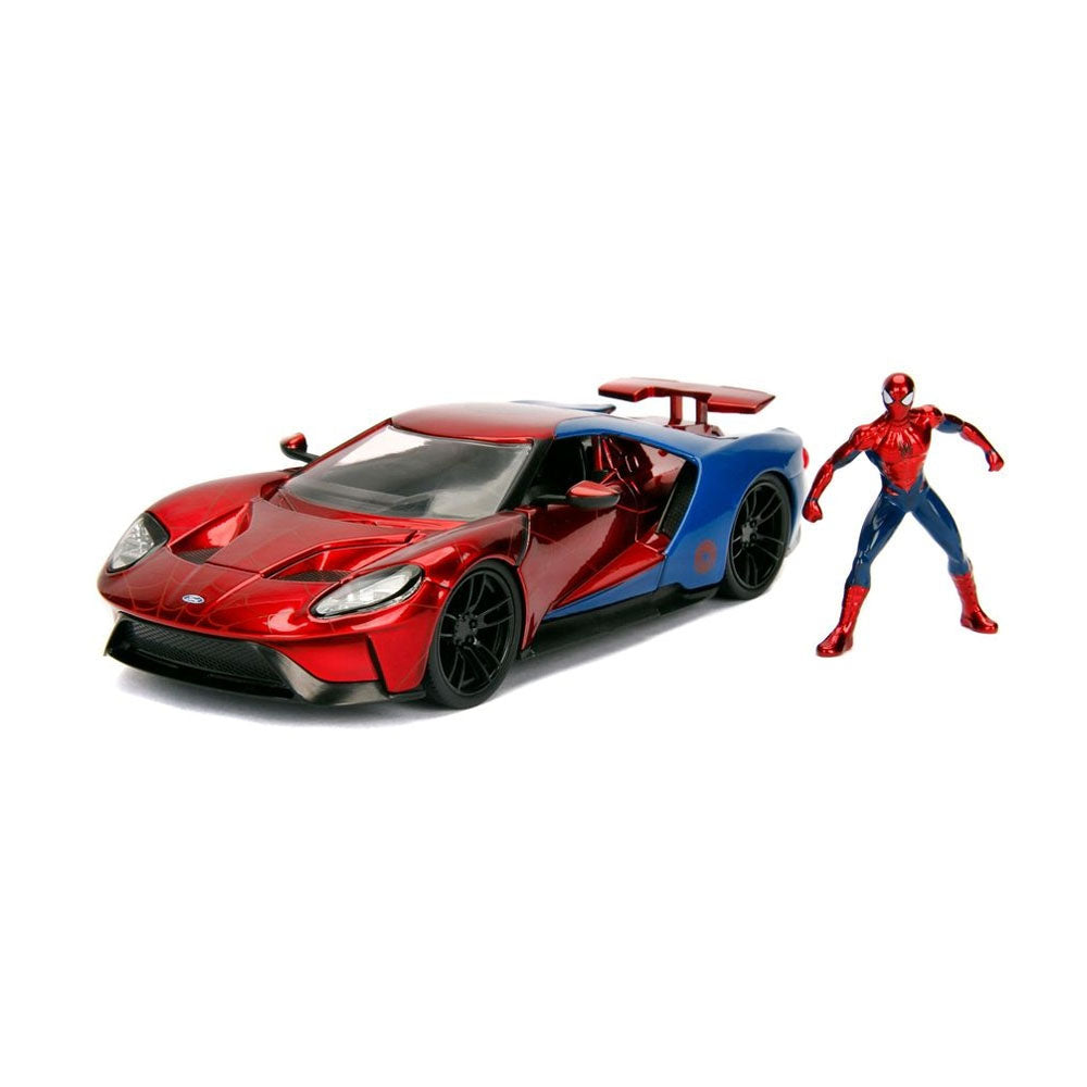 Jada 1:24 Scale Marvel 2017 Ford GT Diecast Car With SpiderMan Figure Model