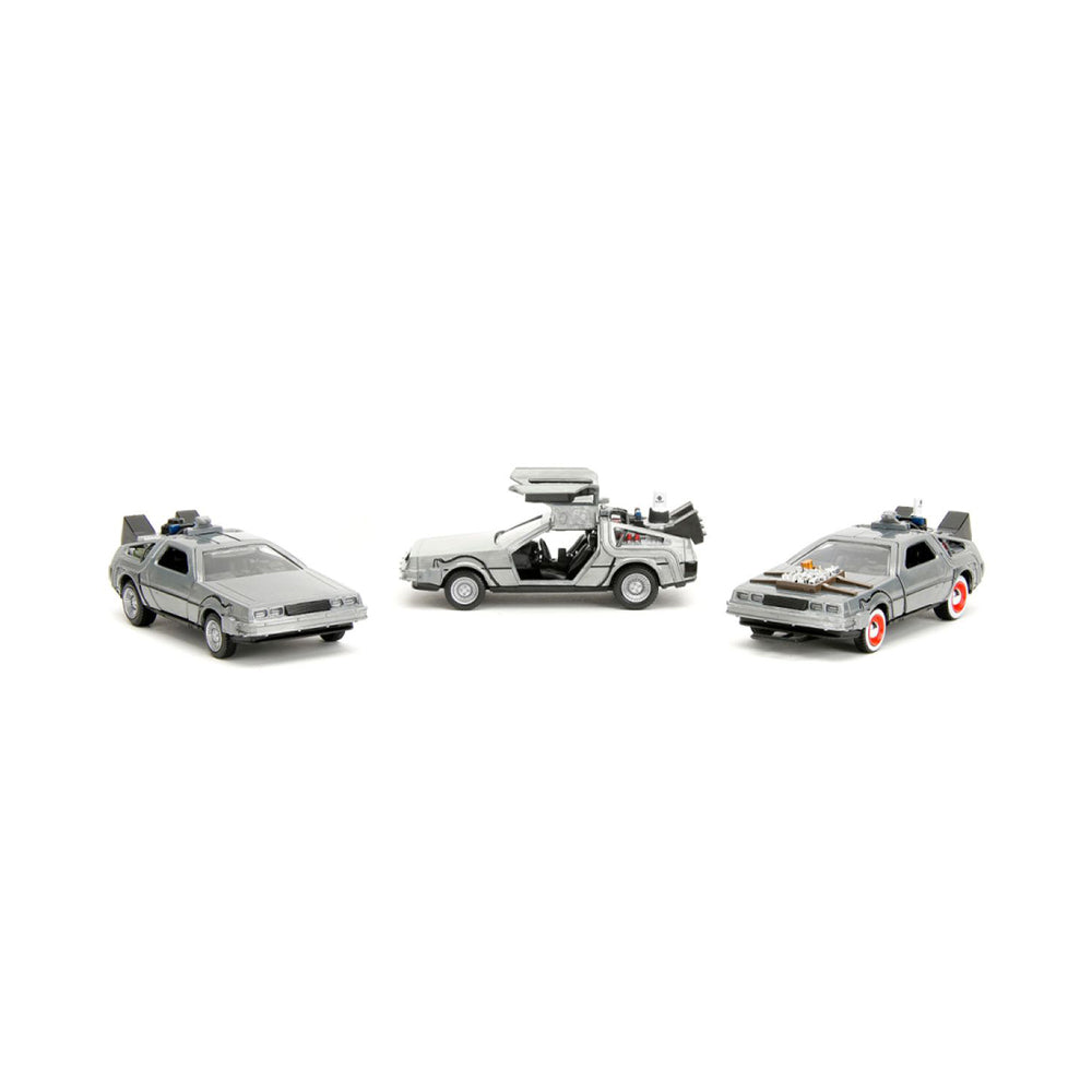 Jada 1:32 Scale Back To The Future Delorean Time Machine 3-Pack Diecast Model