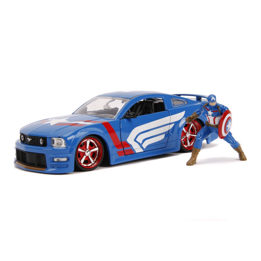 Jada 1:24 Scale Marvel 2006 Ford Mustang GT Diecast Car With Captain America Figure