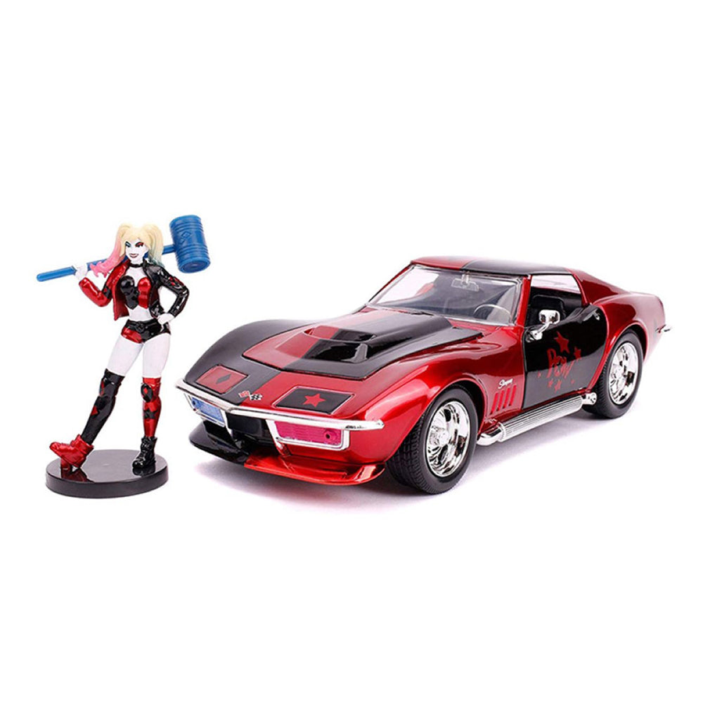 Jada 1:24 Scale 1969 Chevy Corvette Stingray Car & Harley Quinn Figure Diecast Model