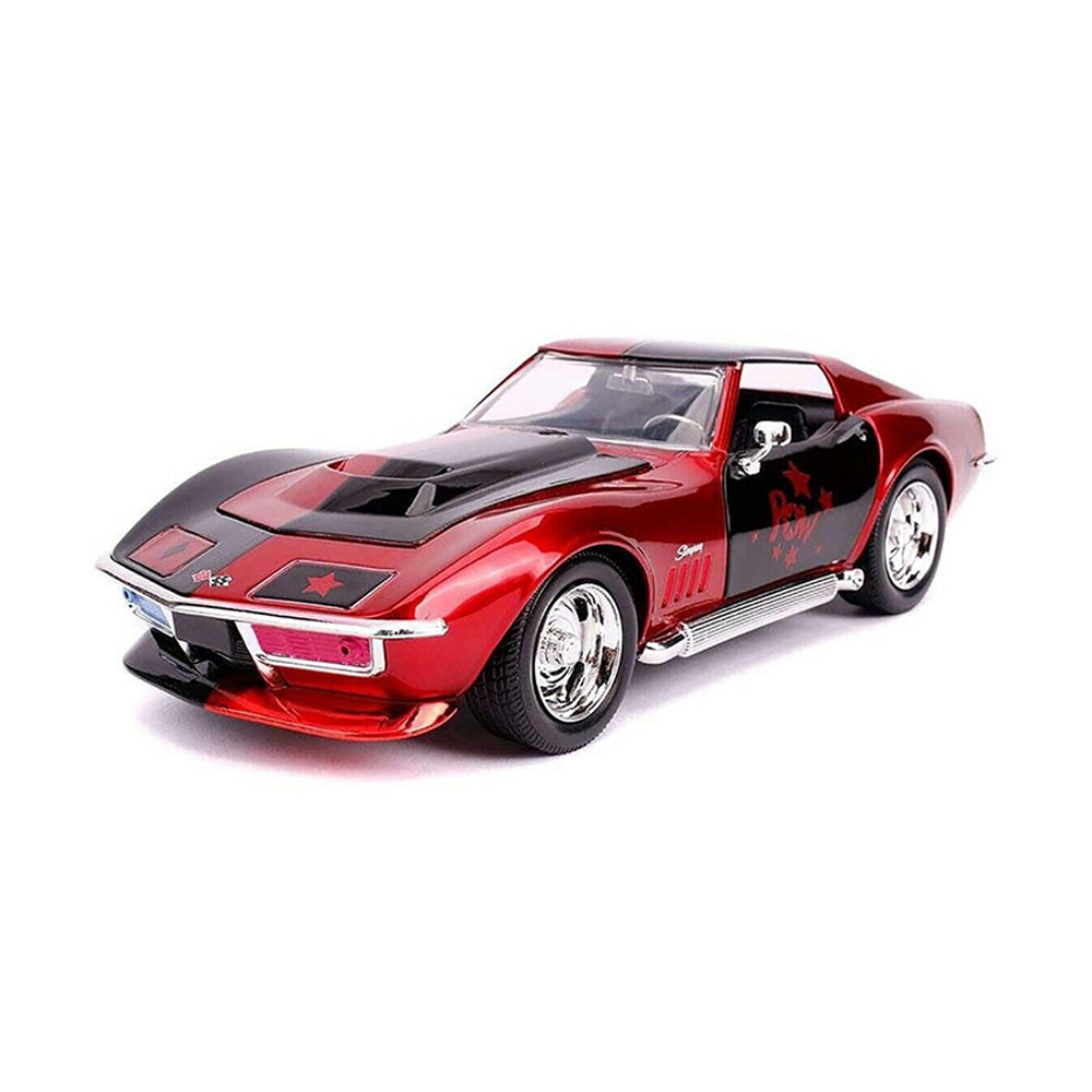 Jada 1:24 Scale 1969 Chevy Corvette Stingray Car & Harley Quinn Figure Diecast Model