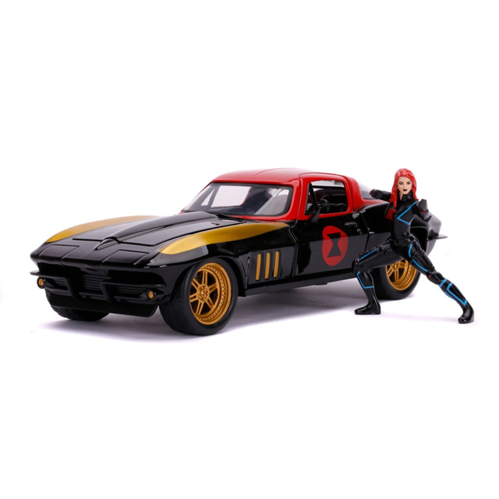 Jada 1:24 Scale Avengers 1966 Chevy Corvette & Black Widow Hollywood Ride Model Car