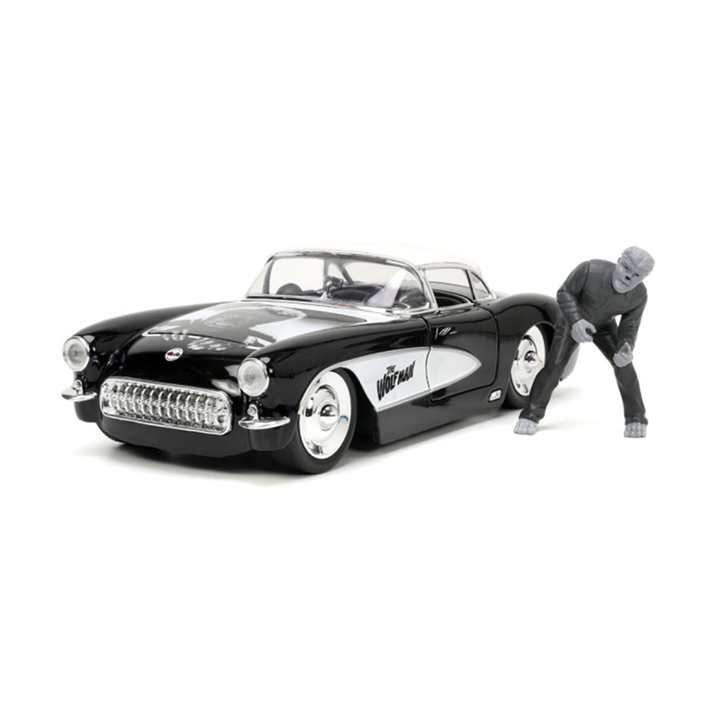 Jada 1:24 Scale Universal Monsters 1957 Chevrolet Corvette & Wolfman Figure Model