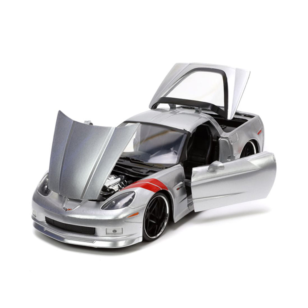 Jada 1:24 Scale Big Time Muscle 2006 Corvette Z06 Silver Diecast Car Toy Model