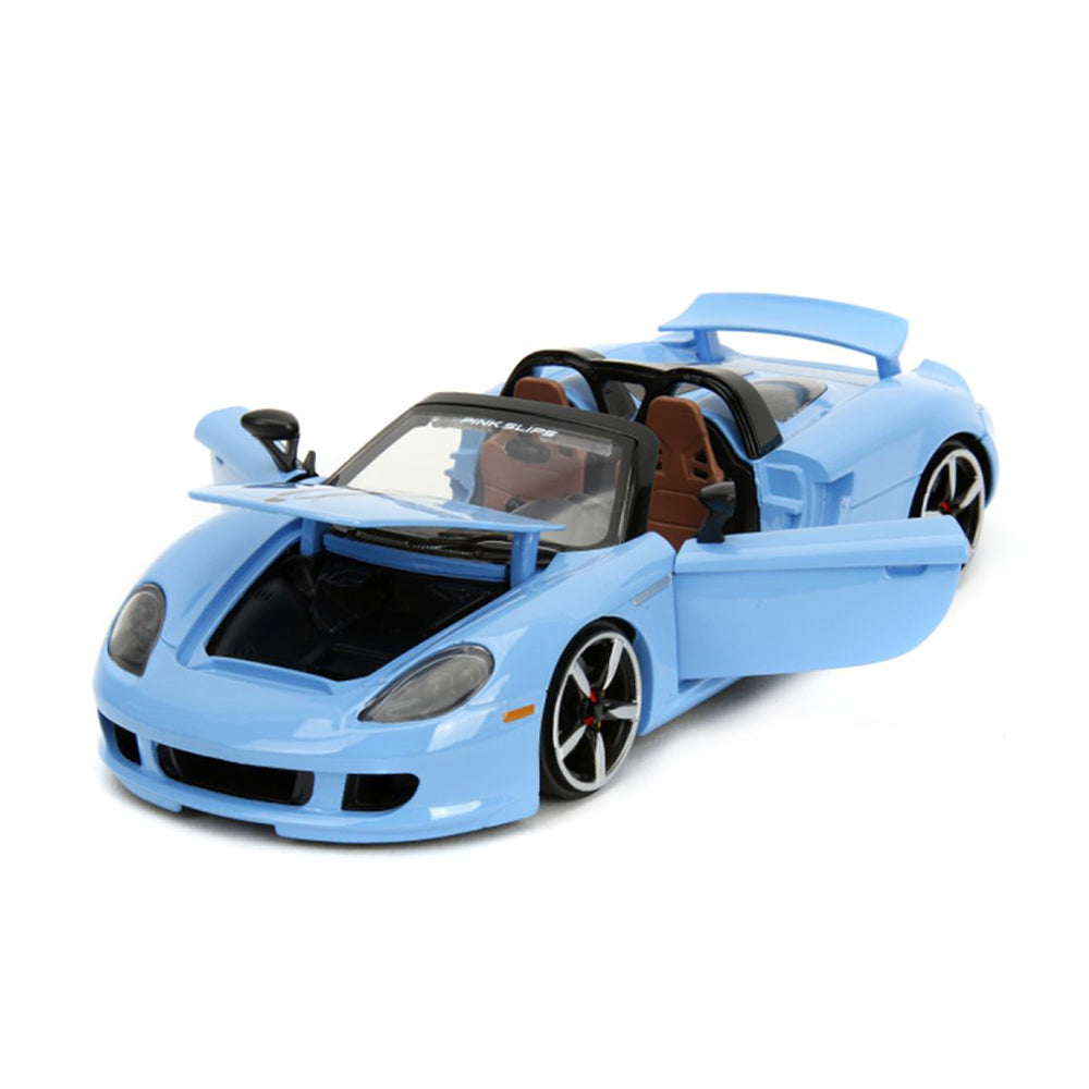 Jada 1:24 Scale Pink Slips 2005 Porsche Carrera GT Blue Convertible Diecast Car