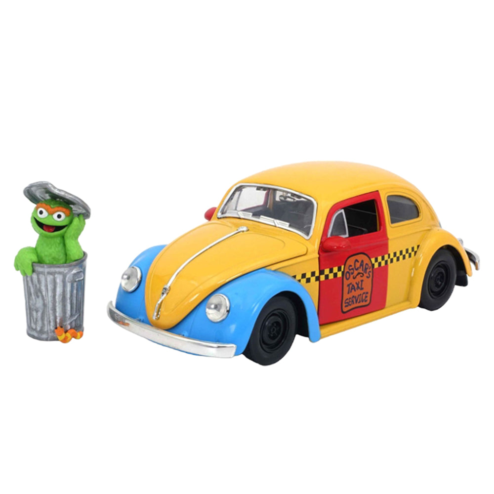 Jada 1:24 Scale Sesame Street 1959 Volkswagen Beetle Taxi & Oscar The Grouch Model