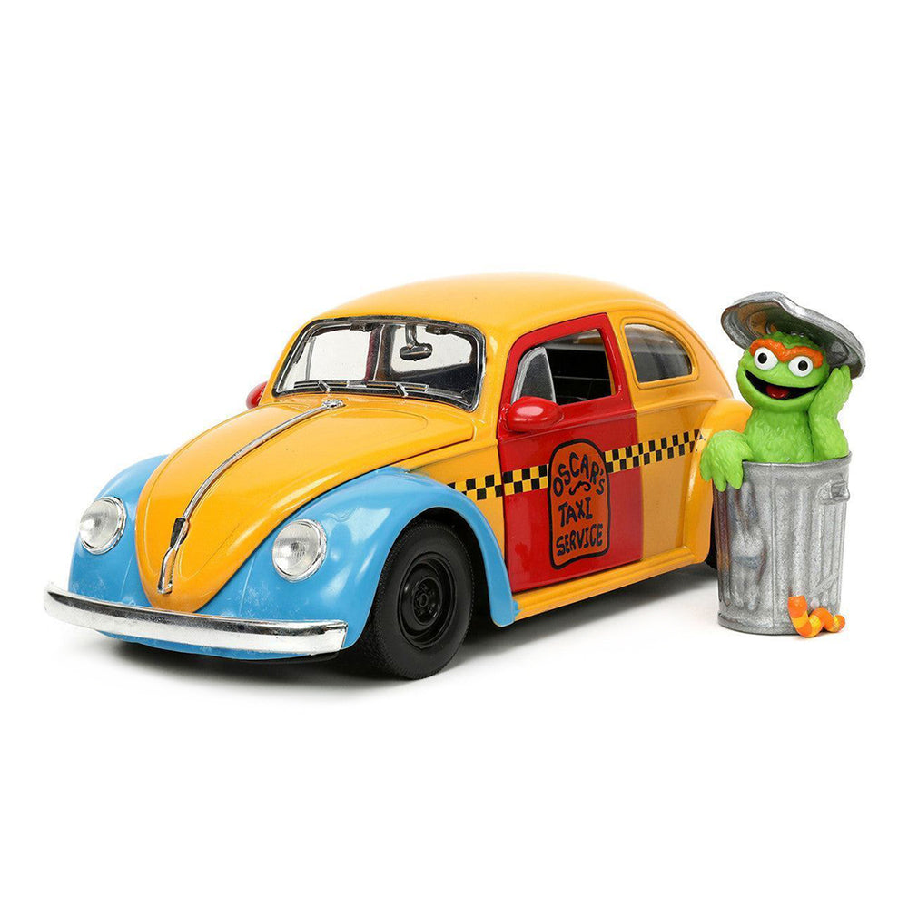 Jada 1:24 Scale Sesame Street 1959 Volkswagen Beetle Taxi & Oscar The Grouch Model