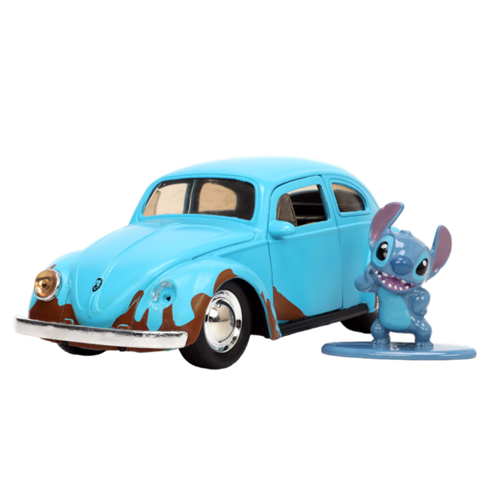Jada 1:32 Scale Lilo & Stitch Volkswagen Beetle & Stitch Figure Blue Diecast Toy