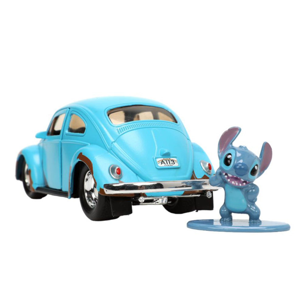 Jada 1:32 Scale Lilo & Stitch Volkswagen Beetle & Stitch Figure Blue Diecast Toy