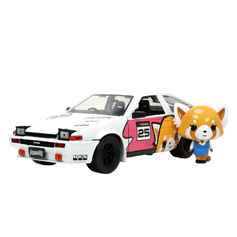 Jada 1:24 Scale 1986 Toyota Trueno AE86 #25 With Aggretsuko Figure Diecast Model